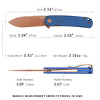HAN309-LMRG premium pocket knife dimensions, luxury rose gold PVD edition size for everyday carry
