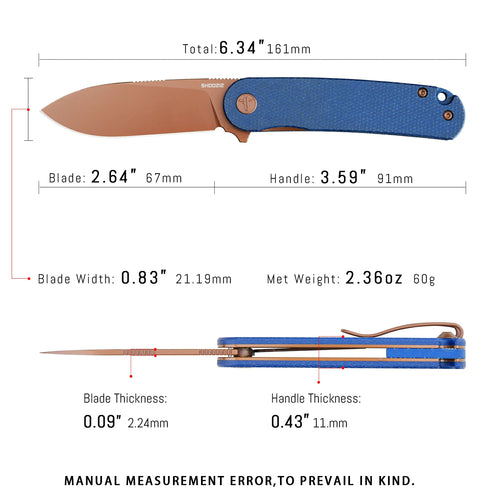 HAN309-LMRG premium pocket knife dimensions, luxury rose gold PVD edition size for everyday carry