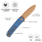HAN309-LMRG rose gold PVD folding knife precision mechanism, ceramic bearing system detail