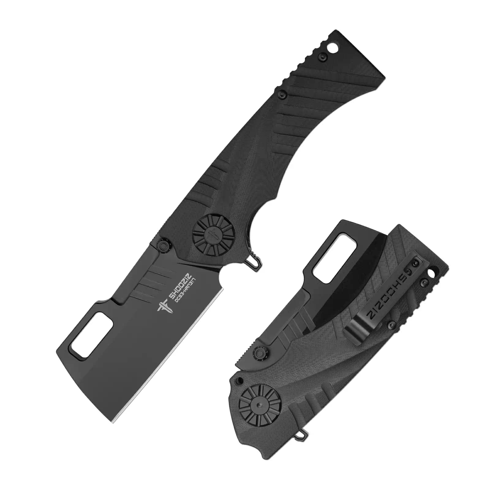 SHOOZIZ HAN317-BGB EDC folding knife, DC53 steel blade with black PVD finish, black G10 handle, liner lock