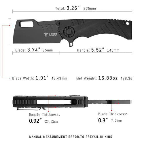 SHOOZIZ HAN317-BGB tactical pocket knife, black PVD DC53 blade, black G10 scales, all-black everyday carry