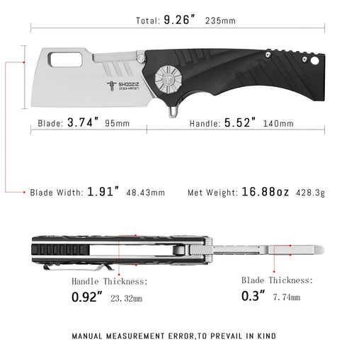 SHOOZIZ HAN317-BGST black G10 handle folding knife, DC53 steel with stonewashed finish, liner lock, everyday carry