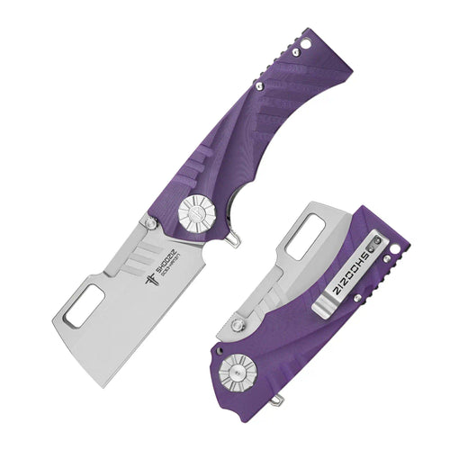 SHOOZIZ HAN317-PGST everyday carry knife, purple G10 handle, stonewashed DC53 blade, pocket clip