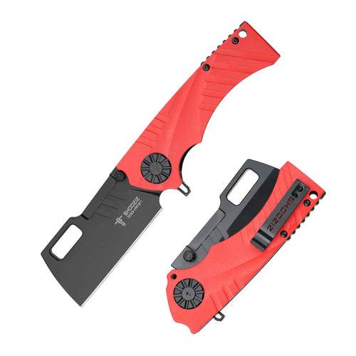 SHOOZIZ HAN317-RGB EDC folding knife, DC53 steel blade with black PVD finish, red G10 handle, liner lock