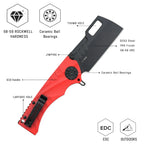 SHOOZIZ HAN317-RGB liner lock folder, DC53 steel with black PVD coating, red G10 handle, ceramic bearing