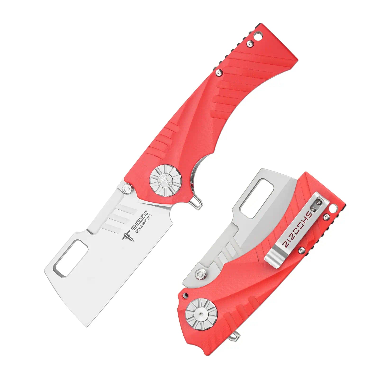 SHOOZIZ HAN317-RGST pocket knife, stonewashed DC53 blade, red G10 handle, everyday carry