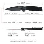 SHOOZIZ KILA-BGB tactical pocket knife, black PVD DC53 blade, black G10 with black bolster, 8.27 inch overall, discreet EDC