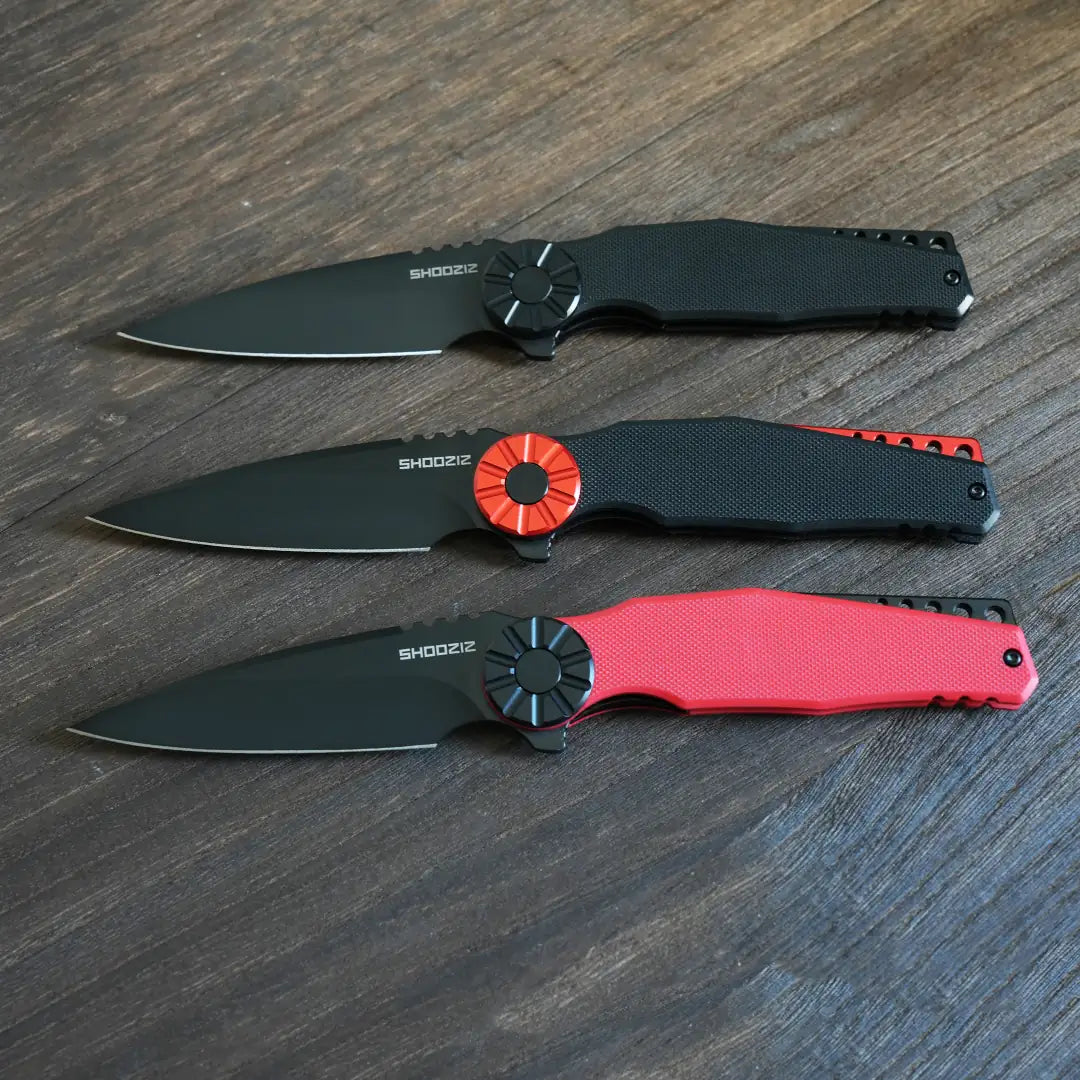 SHOOZIZ KILA BLACK PVD DC53 steel blade folding knife, black PVD, black G10, NFK design, 4.58 oz