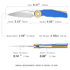 SHOOZIZ KILA-LGS compact EDC folder, DC53 steel, satin, blue G10, pocket clip, 3.15 inch blade