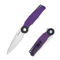 SHOOZIZ KILA-PGBS EDC folding knife, NFK design, DC53 steel blade with satin finish, purple G10 handle, black aluminum bolster, liner lock, 3.15 inch blade