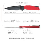 SHOOZIZ KILA-RGB tactical pocket knife, black PVD DC53 blade, red G10 with black bolster, 8.27 inch overall, everyday carry