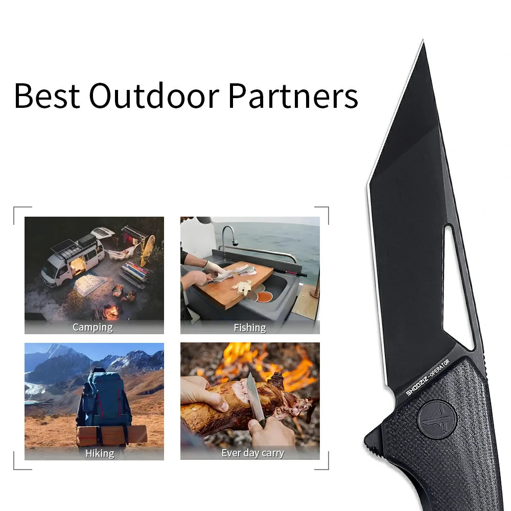 SHOOZIZ OPERATOR-BGB 14C28N steel blade folding knife, black PVD, black G10, NFK design, 4.04 oz