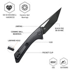 SHOOZIZ OPERATOR-BGB everyday carry knife, black G10 handle, black PVD blade, pocket clip, 58-59 HRC