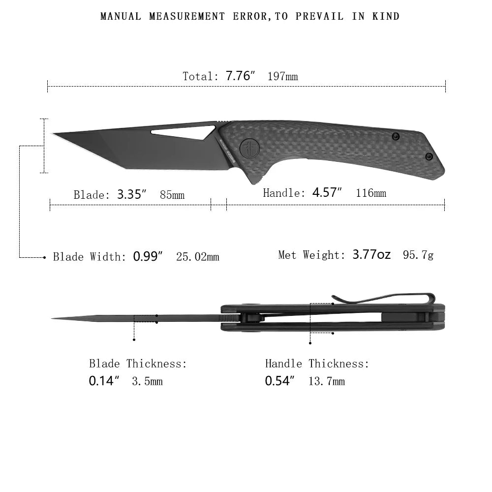 SHOOZIZ OPERATOR-CB liner lock folder, 14C28N steel, black PVD coating, carbon fiber handle, ceramic bearing, 3.68 oz net weight