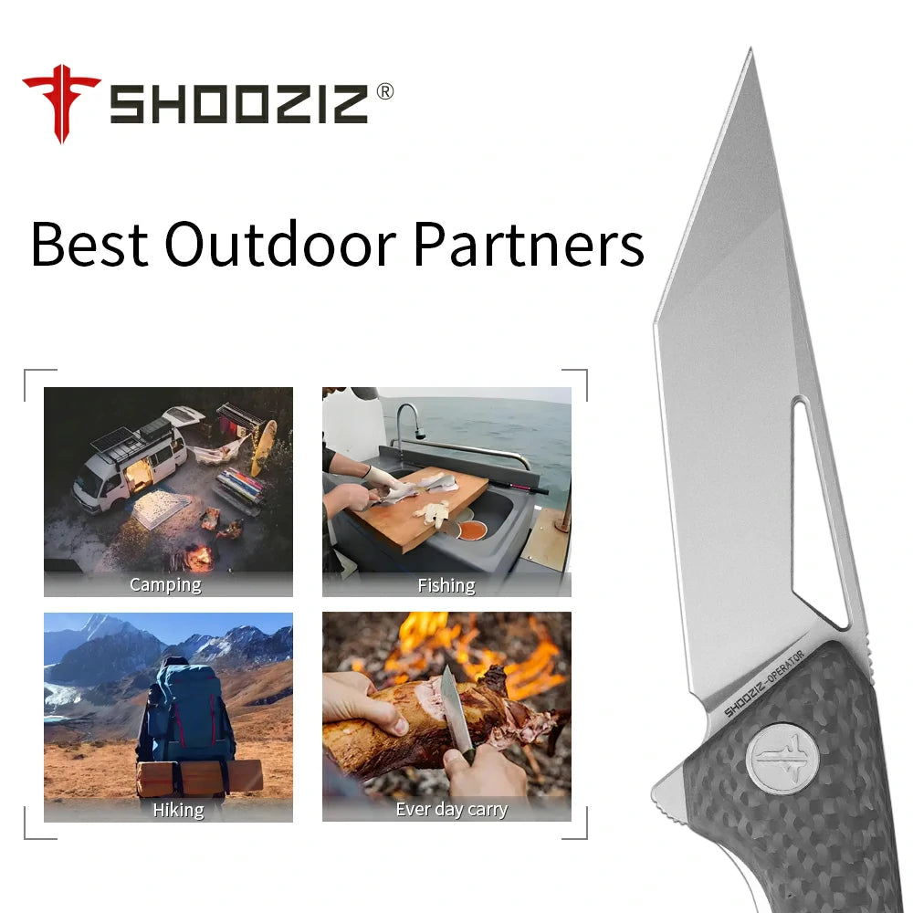 SHOOZIZ OPERATOR-CSb everyday carry knife, carbon fiber handle, satin 14C28N blade, pocket clip, 4.53 inch closed