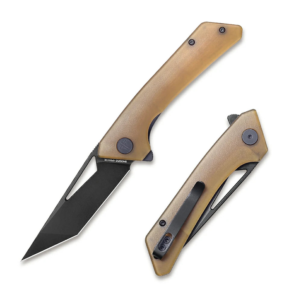 SHOOZIZ OPERATOR-JUB EDC folding knife, NFK design, 14C28N steel blade with black PVD finish, translucent Ultem handle, liner lock, 3.35 inch blade, 4.04 oz