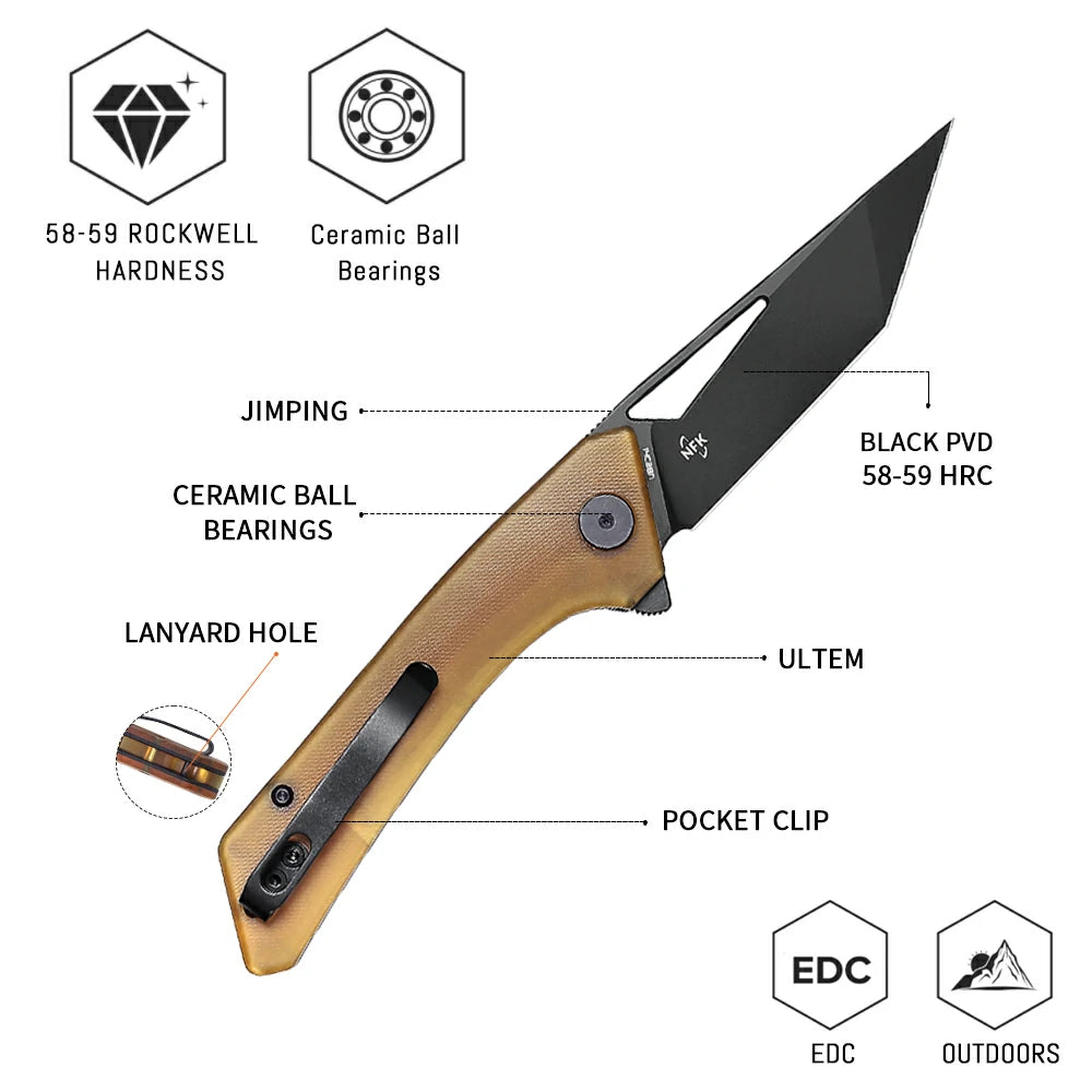 SHOOZIZ OPERATOR-JUB liner lock folder, 14C28N steel black PVD, Ultem handle, ceramic bearing, 4.57 inch closed
