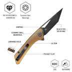 SHOOZIZ OPERATOR-JUB liner lock folder, 14C28N steel black PVD, Ultem handle, ceramic bearing, 4.57 inch closed
