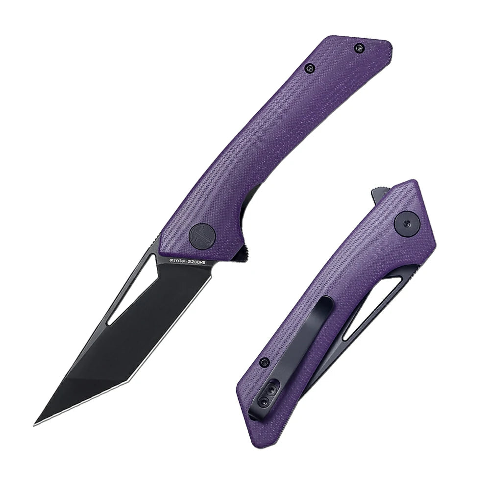 SHOOZIZ OPERATOR-PGB EDC folding knife, NFK design, 14C28N steel blade with black PVD finish, purple G10 handle, liner lock, 3.35 inch blade, 4.04 oz