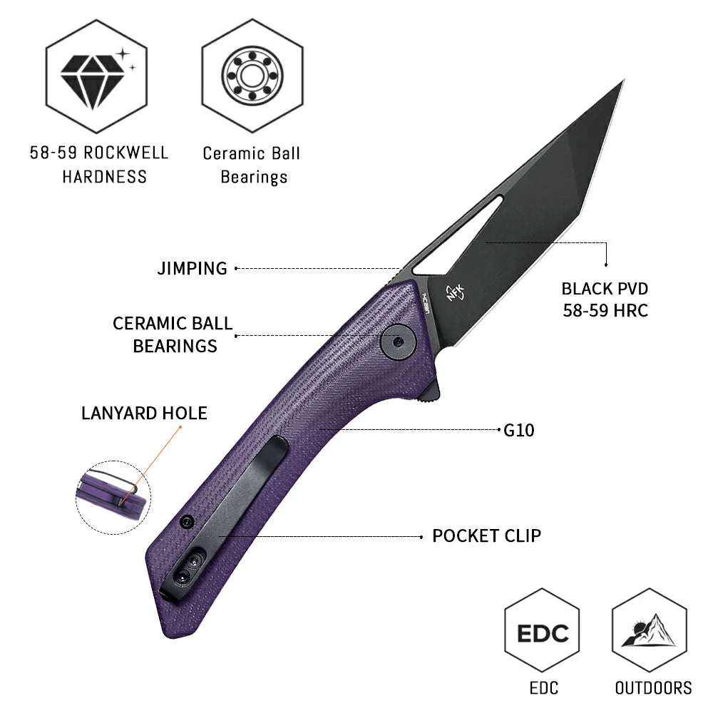 SHOOZIZ OPERATOR-PGB liner lock folder, 14C28N steel black PVD, purple G10, ceramic bearing, 4.57 inch closed