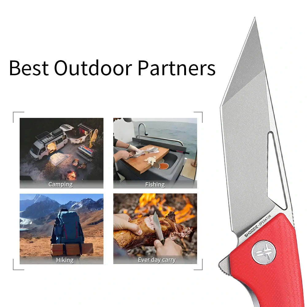 SHOOZIZ OPERATOR-RGb 14C28N steel blade folding knife, satin finish, red G10, NFK design, 3.68 oz net weight