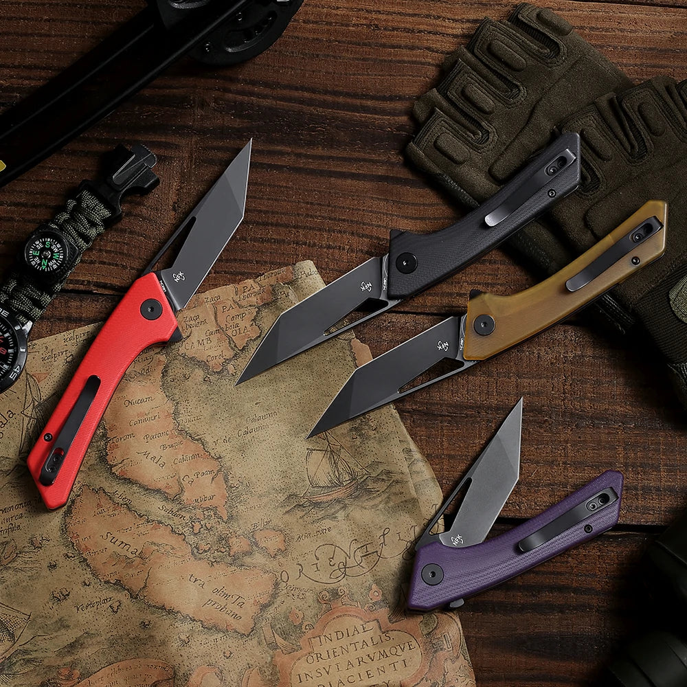 SHOOZIZ OPERATOR-RGB compact EDC folder, 14C28N steel, black PVD, red G10 handle, pocket clip, 4.04 oz