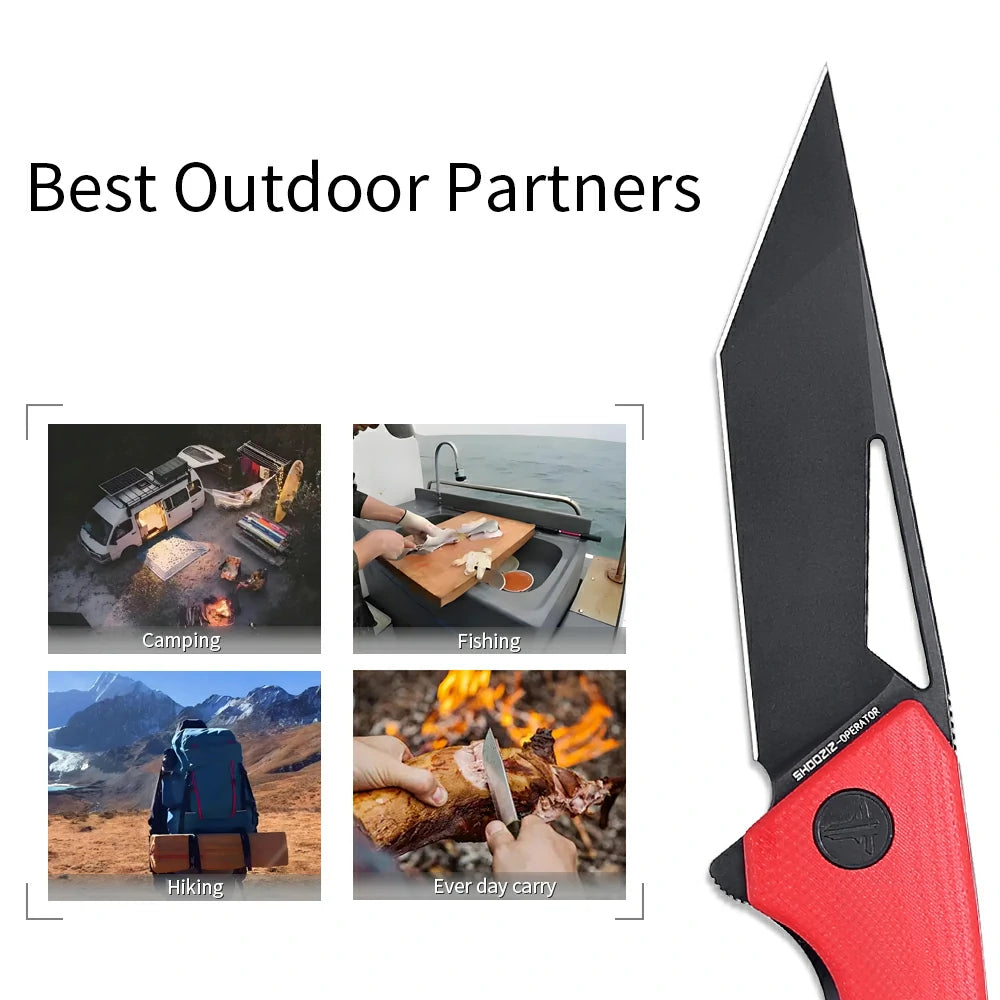 SHOOZIZ OPERATOR-RGB everyday carry knife, red G10 handle, black PVD blade, pocket clip, 58-59 HRC