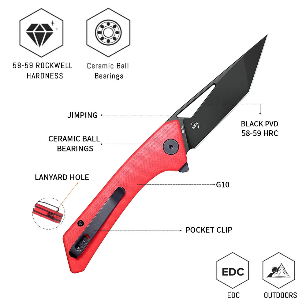 SHOOZIZ OPERATOR-RGB liner lock folder, 14C28N steel black PVD, red G10, ceramic bearing, 4.57 inch closed