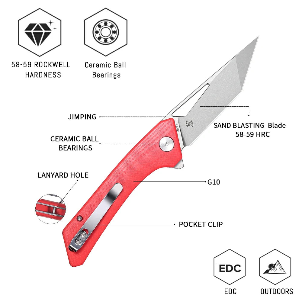 SHOOZIZ OPERATOR-RGb compact EDC folder, 14C28N steel, satin, red G10 handle, pocket clip, lightweight at 3.68 oz