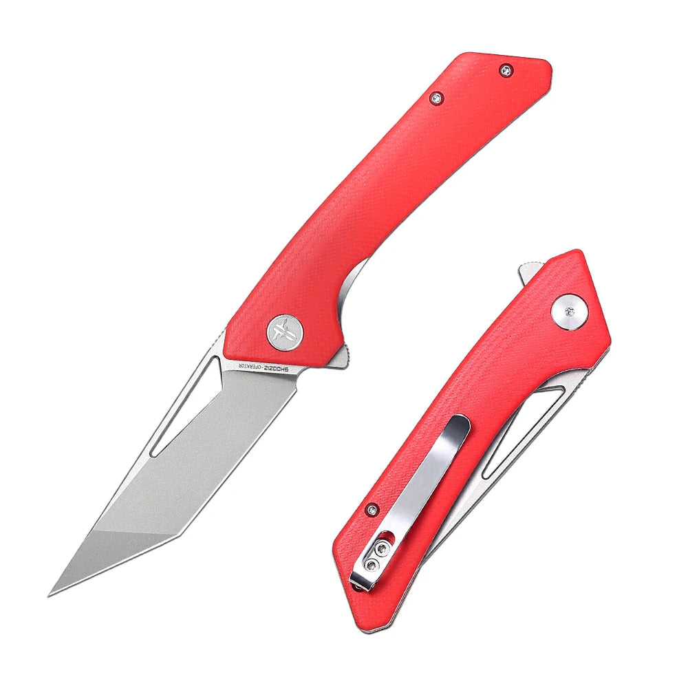 SHOOZIZ OPERATOR-RGb EDC folding knife, NFK design, 14C28N steel blade with satin finish, red G10 handle, liner lock, 3.39 inch blade, 3.68 oz