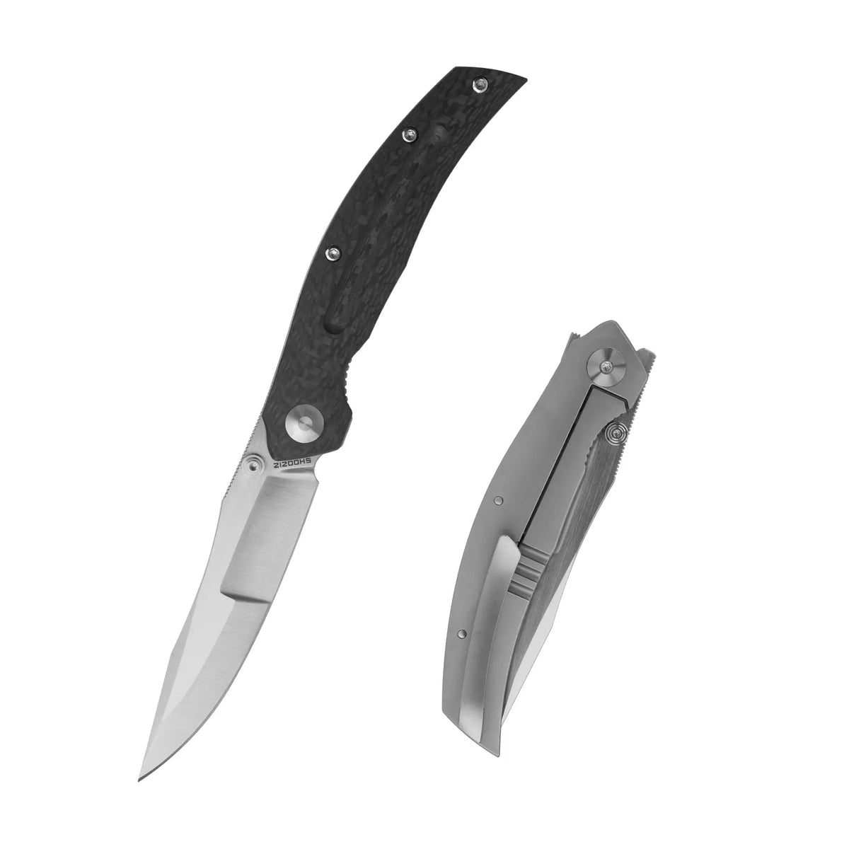 SHOOZIZ SERPENT-TiBCSH folding knife, ELMAX steel satin blade, black carbon fiber and TC4 titanium handle, frame lock.