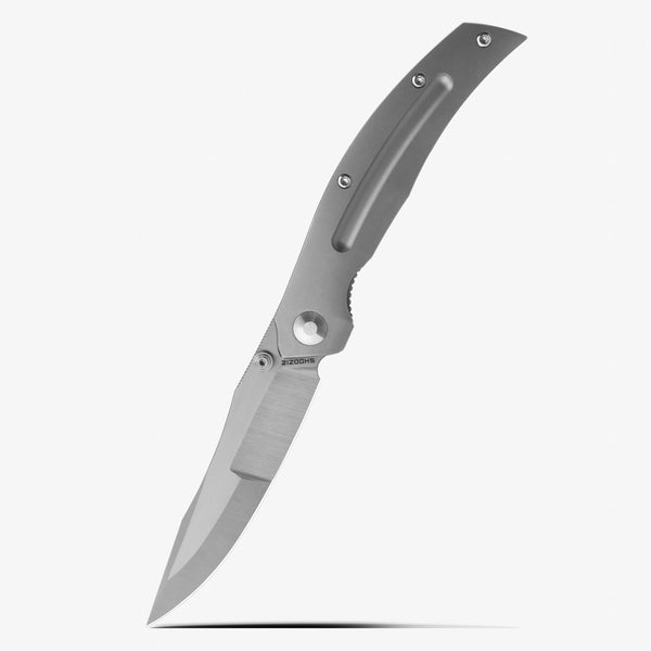 SHOOZIZ SERPENT-TiSH EDC knife, satin ELMAX steel blade, full TC4 titanium handle.
