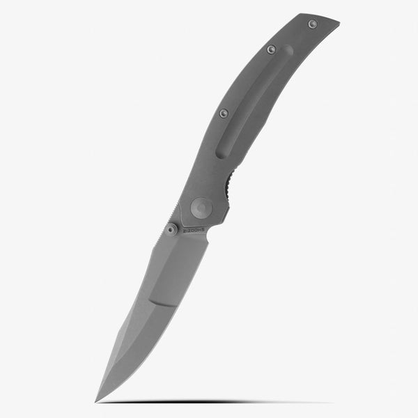 SHOOZIZ SERPENT-TiST EDC knife, black stonewashed ELMAX steel blade, full TC4 titanium handle.