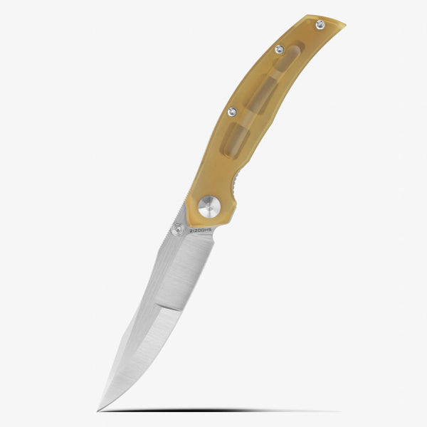 SHOOZIZ SERPENT-TiUSH EDC knife, satin ELMAX steel blade, Ultem and TC4 titanium handle.