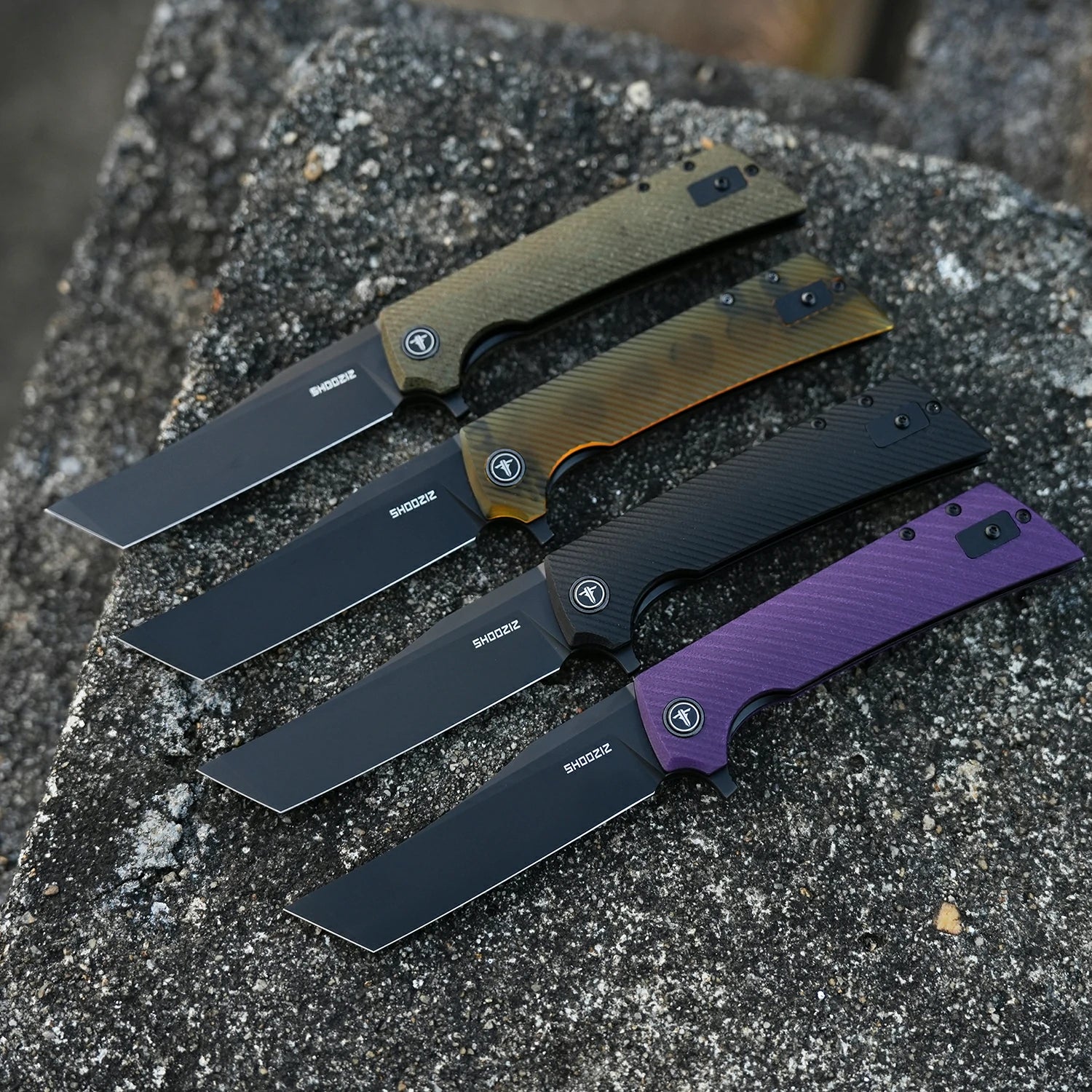SHOOZIZ XUN112-BGB everyday carry knife, black G10 handle, black PVD D2 blade, pocket clip, 58-59 HRC