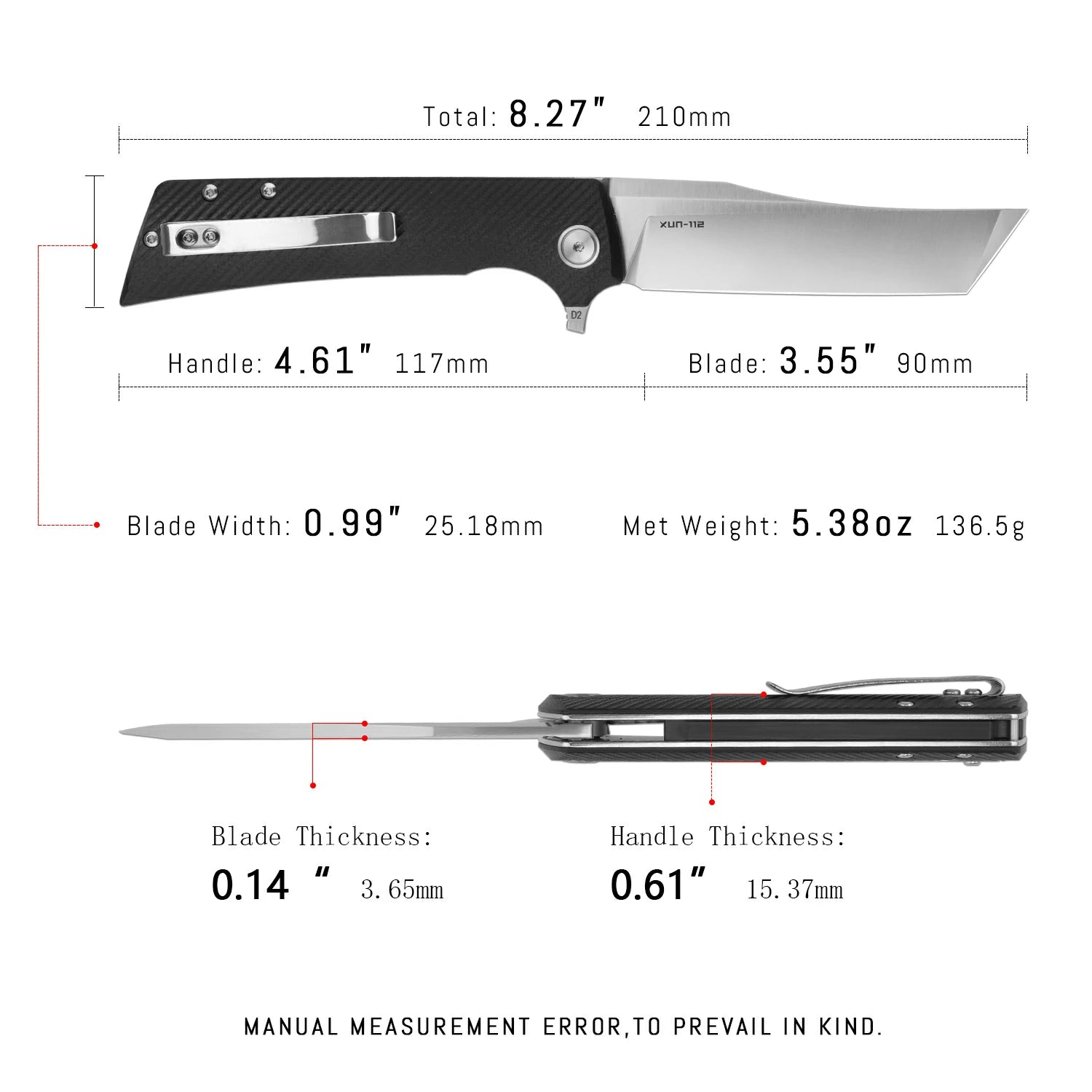 SHOOZIZ XUN112-BGS black G10 handle folding knife, satin D2 blade, liner lock, EDC, 3.39 inch blade