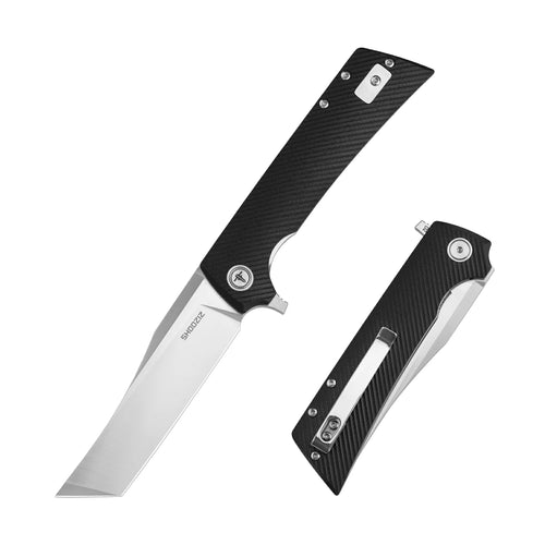 SHOOZIZ XUN112-BGS compact EDC folder, D2 steel, satin, black G10 handle, pocket clip