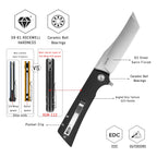 SHOOZIZ XUN112-BGS D2 steel blade folding knife, satin, black G10, liner lock, 3.68 oz