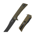 SHOOZIZ XUN112-GMB EDC folding knife, D2 steel blade with black PVD finish, green Micarta handle, liner lock, 3.39 inch blade