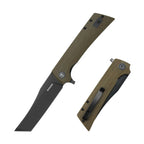 SHOOZIZ XUN112-GMB EDC folding knife, D2 steel blade with black PVD finish, green Micarta handle, liner lock, 3.39 inch blade