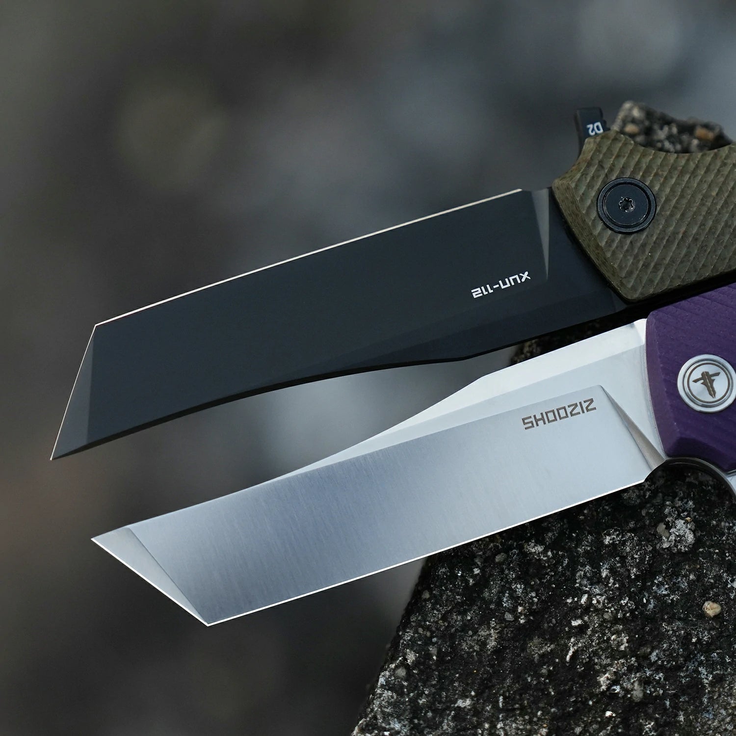 SHOOZIZ XUN112-GMB everyday carry knife, green Micarta handle, black PVD D2 blade, pocket clip, 58-59 HRC