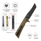 SHOOZIZ XUN112-GMB liner lock folder, D2 steel black PVD, green Micarta, ceramic bearing, 4.53 inch closed