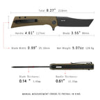 SHOOZIZ XUN112-GMB tactical pocket knife, black PVD D2 blade, green Micarta handle, 7.72 inch overall, everyday carry
