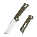 SHOOZIZ XUN112-GMS EDC folding knife, D2 steel blade with satin finish, green Micarta handle, liner lock, 3.39 inch blade