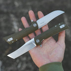 SHOOZIZ XUN112-GMS everyday carry knife, green Micarta handle, satin D2 blade, pocket clip, 58-59 HRC