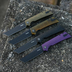 SHOOZIZ XUN112-JUB everyday carry knife, Ultem handle, black PVD D2 blade, pocket clip, 58-59 HRC