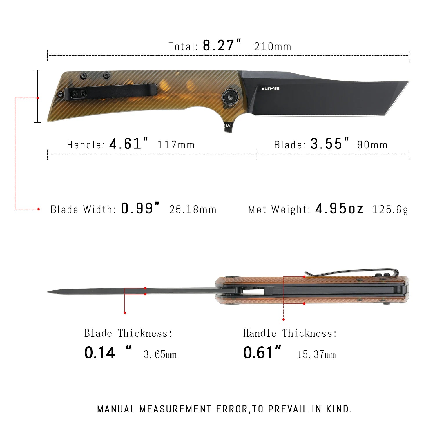 SHOOZIZ XUN112-JUB tactical pocket knife, black PVD D2 blade, Ultem handle, 7.72 inch overall, everyday carry