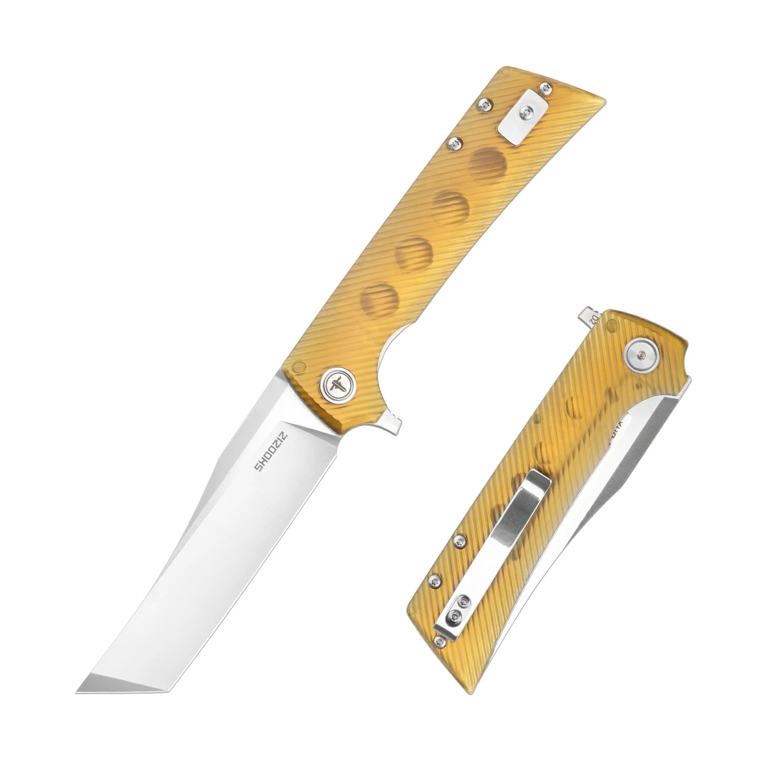 SHOOZIZ XUN112-JUS pocket knife, satin D2 blade, Ultem handle, 7.72 inch overall, everyday carry