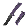 SHOOZIZ XUN112-PGB EDC folding knife, D2 steel blade with black PVD finish, purple G10 handle, liner lock, 3.39 inch blade