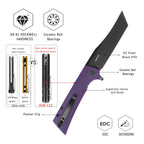 SHOOZIZ XUN112-PGB liner lock folder, D2 steel black PVD, purple G10, ceramic bearing, 4.53 inch closed